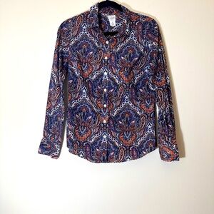 J.Crew The Perfect Shirt Paisley Cotton Button down long sleeve top size XS